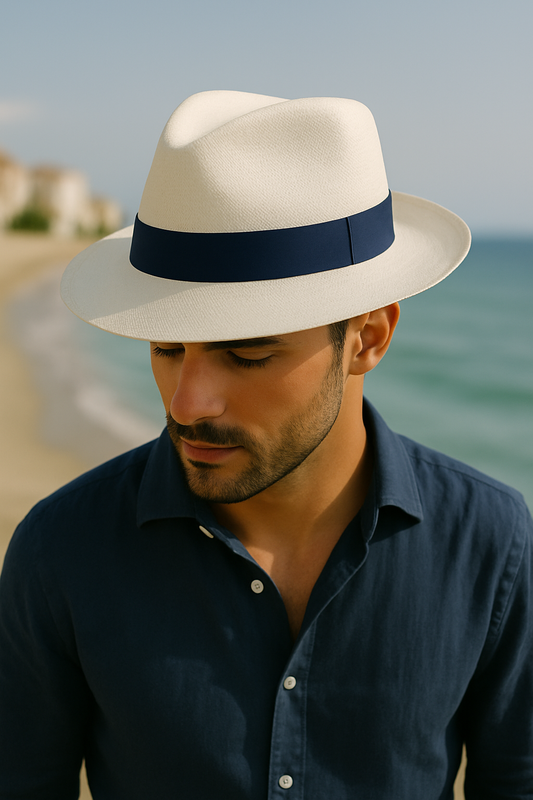 Cappello Panama Montecristi "Oceano" – Eleganza naturale dai toni del mare